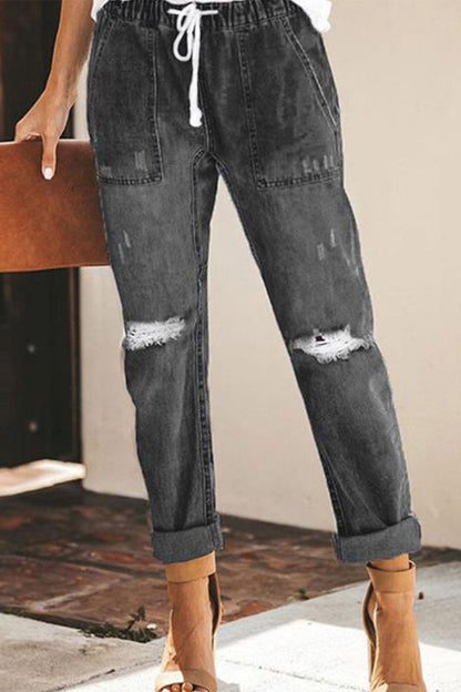 Street Ripped Frenulum Straight Denim Jeans(3 Colors)