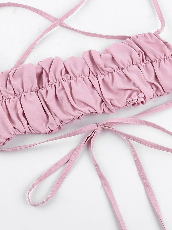 Pink Ruffle Vest Pleated Camisole Crop Top