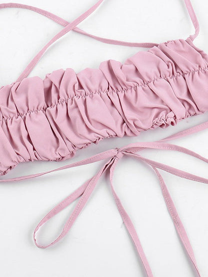 Pink Ruffle Vest Pleated Camisole Crop Top