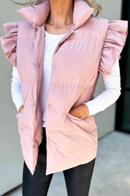 Pocket Buttons Ruffle Mandarin Collar Waistcoats(3 Colors)