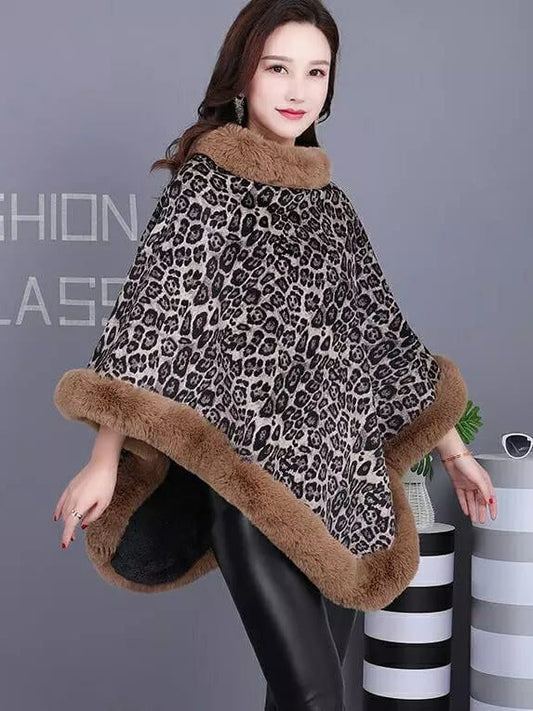 Faux Fur Woolen Poncho Coat