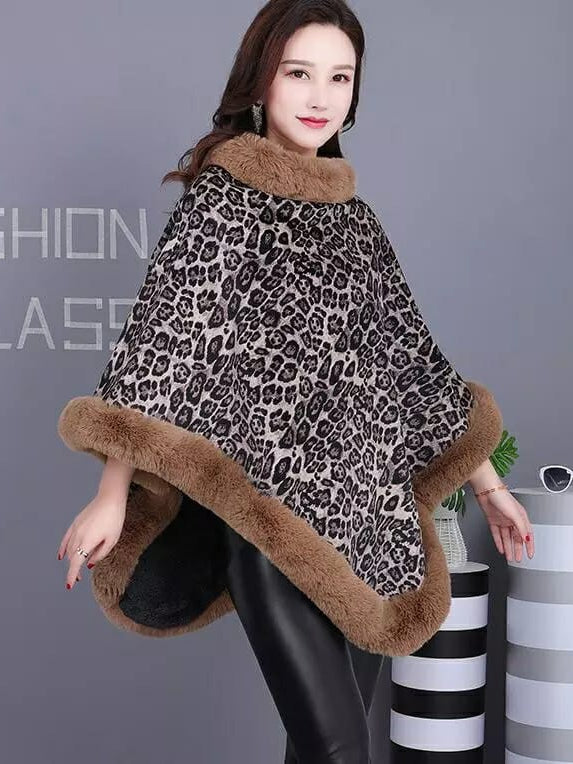Faux Fur Woolen Poncho Coat