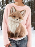 Cute Baby Fox Embroidered Cozy Plush Sweatshirt
