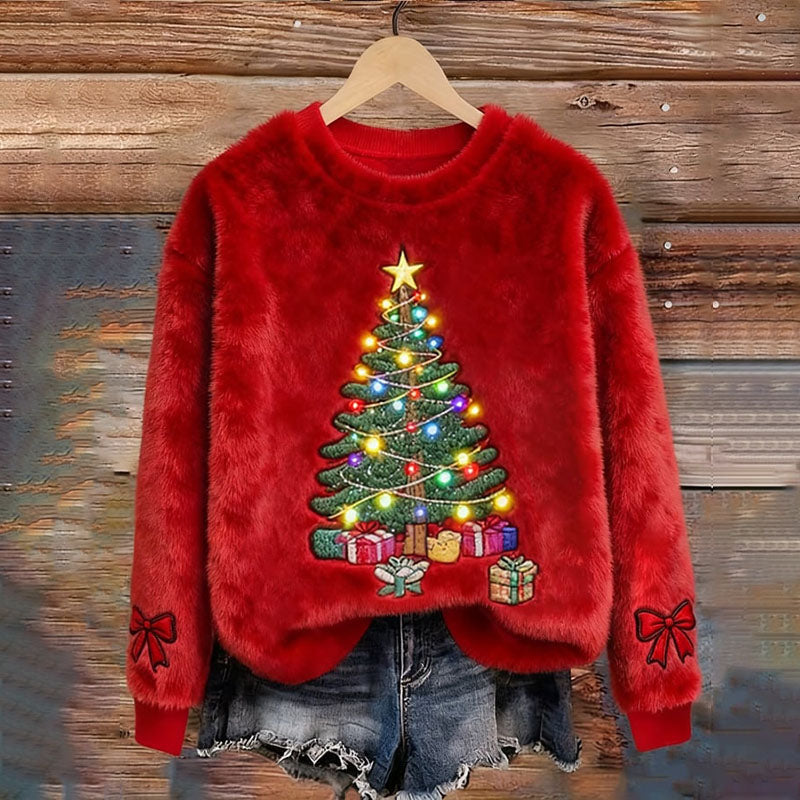 Women's Vintage Christmas Tree Print Flannel Sweatshirt
