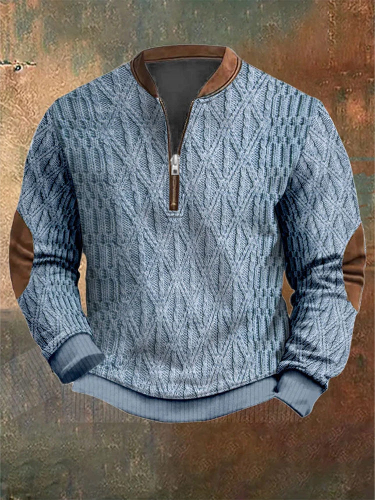Men's Vintage Knit Print Zip-Up Sweatshirt elevenforest