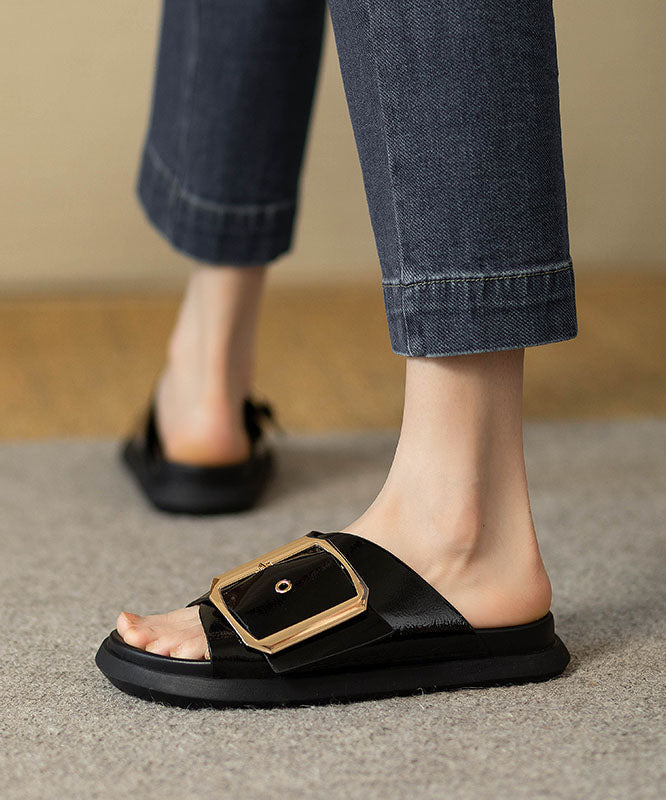 Comfy Black Splicing Platform Slide Sandals Qk038