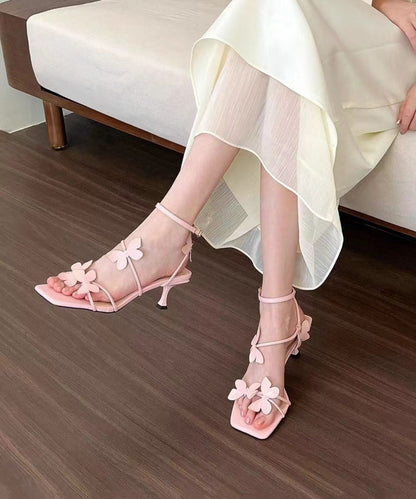 French White Butterfly Splicing Buckle Strap Stiletto Sandals Peep Toe Oi072