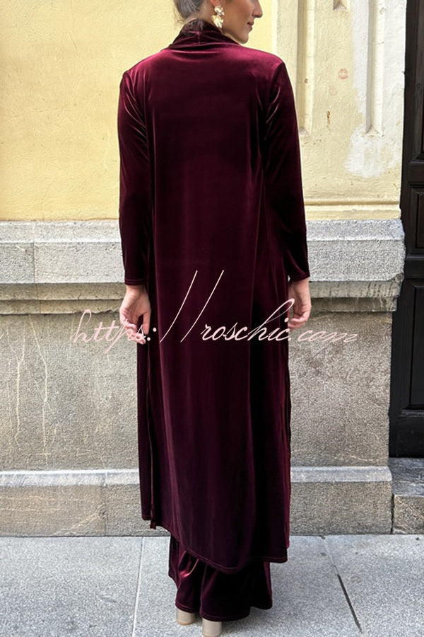Rooice Velvet Patchwork Long Sleeved Coat