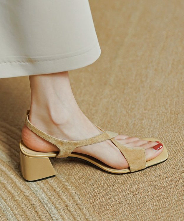 Blue Cross Strap Splicing Chunky Genuine Leather Sandals