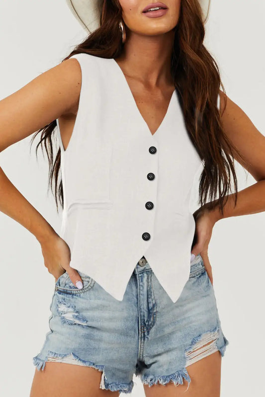 White V Neck Suit Vest