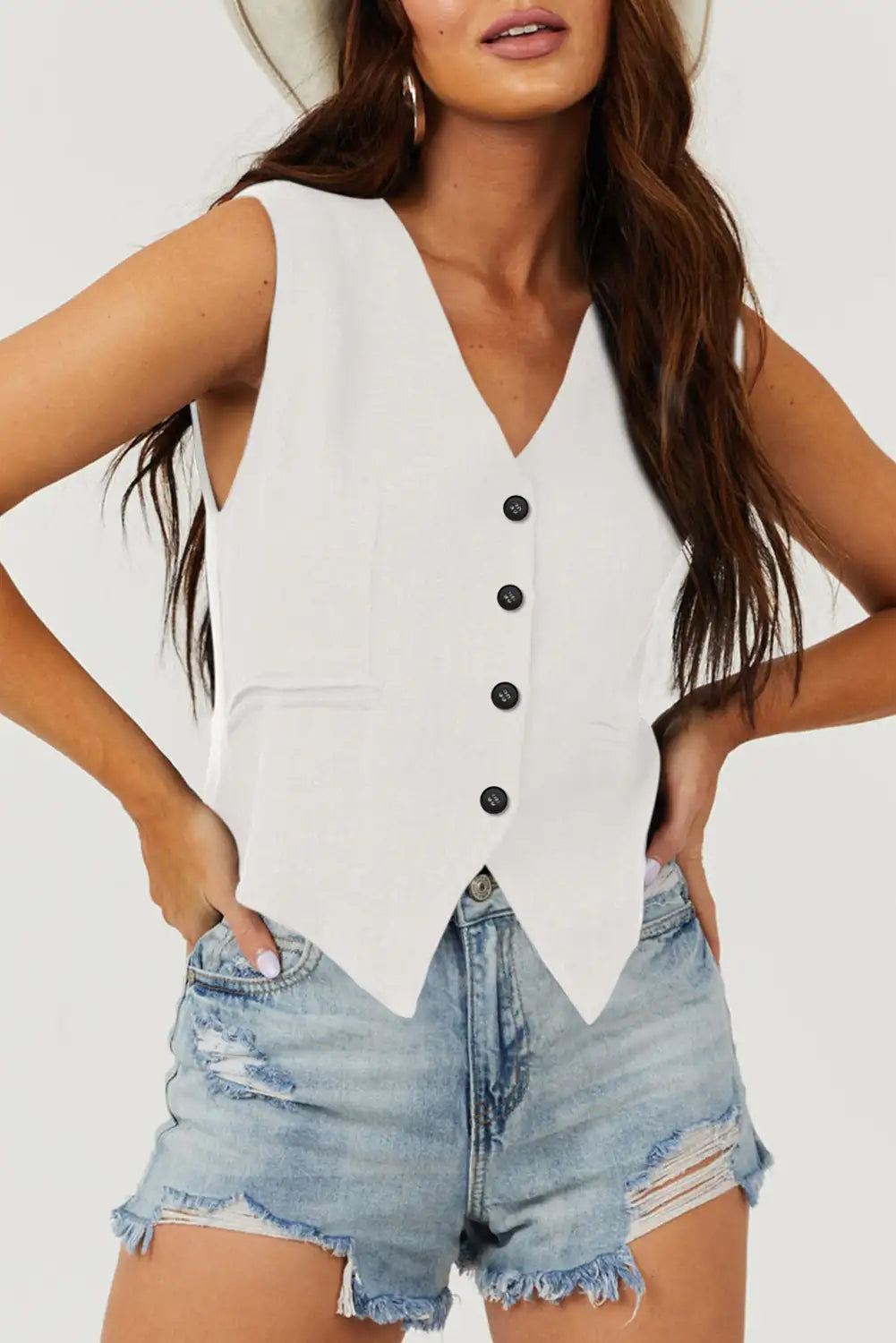 White V Neck Suit Vest