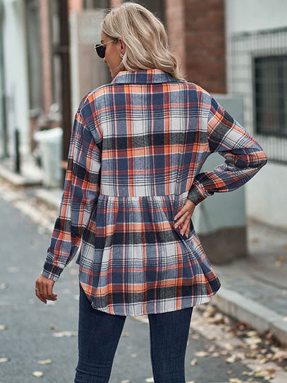 Loose Checkered Lapel Blouses&shirts Tops