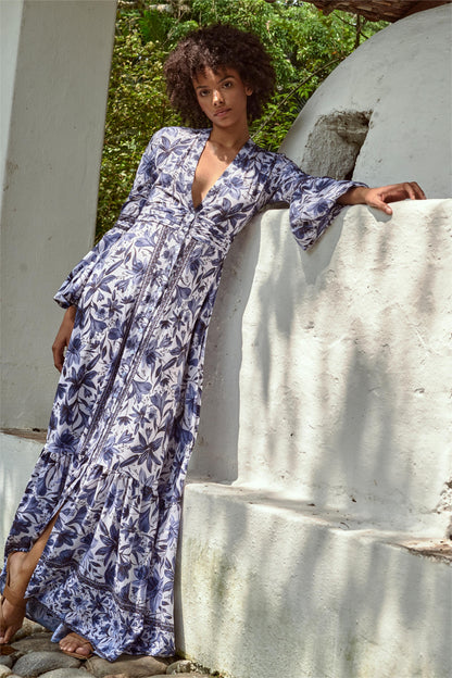 Single Breasted Lantern Sleeve Midi Dress