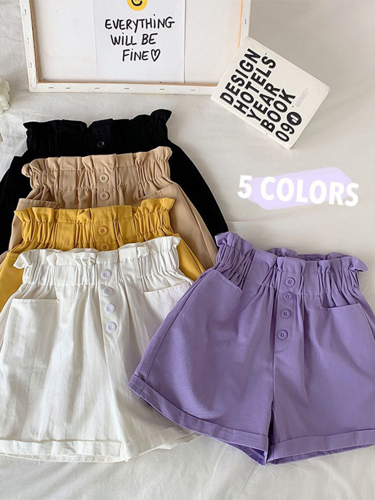 Summer High Waist Shorts Wide Leg Loose Cotton Short Pants With Belt Korean Sweet