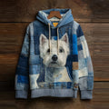 Comstylish Denim West Highland Dog Print Art Casual Hoodie