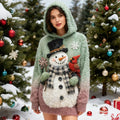 Christmas Snowman Felt Art Women's Hooded Fleece Sweater artswardrobe