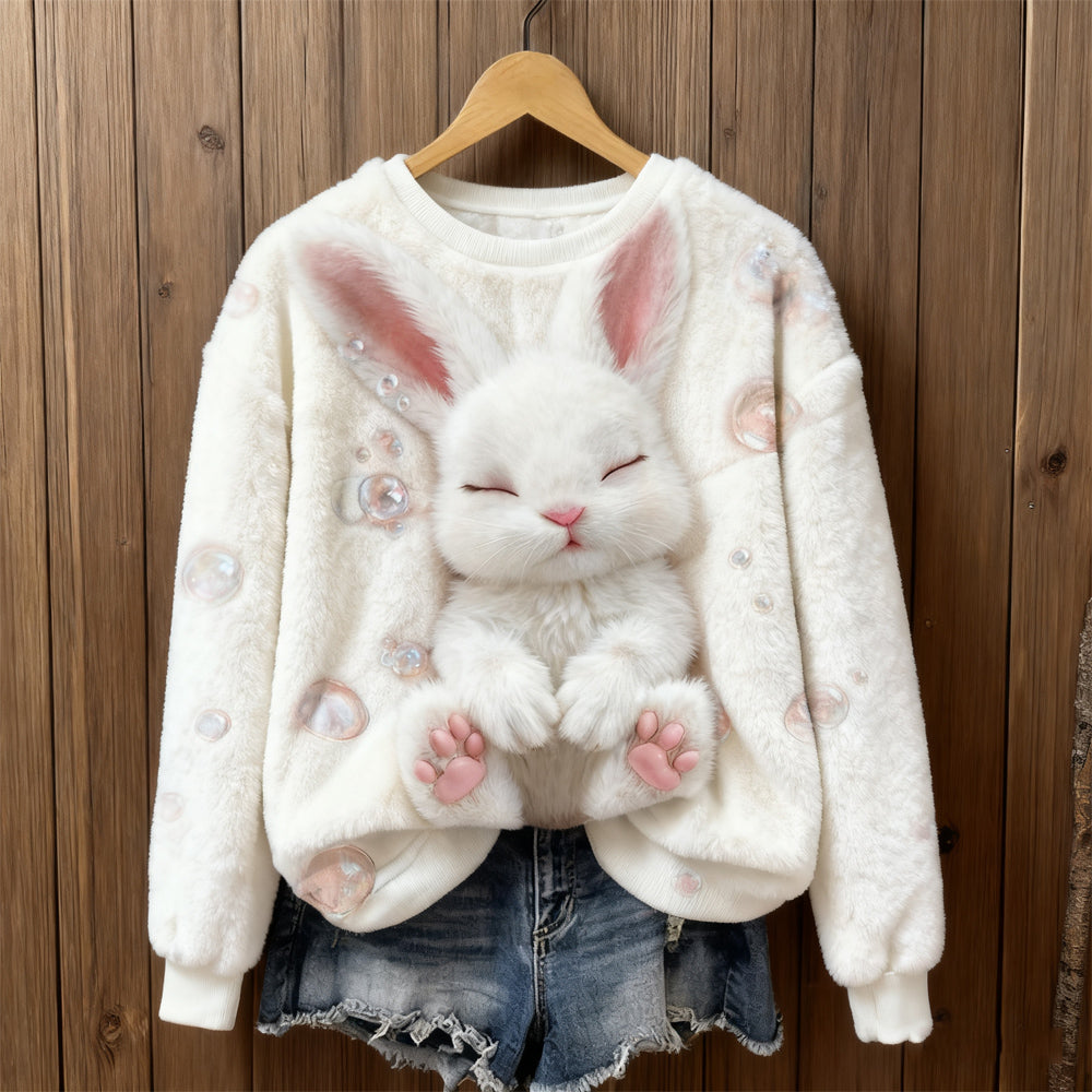 Lovely Sleeping Bunny Art Cozy Plush Sweatshirt
