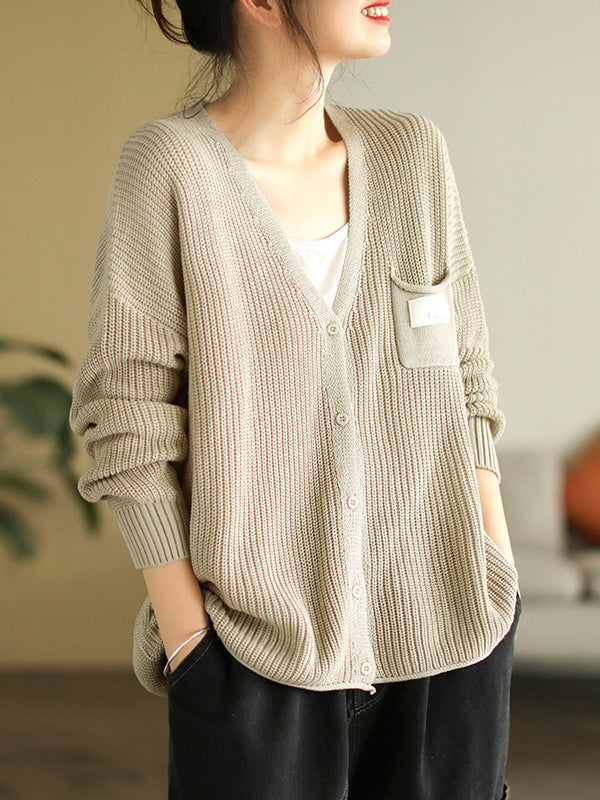 6 Colors Urban Split-joint Color V-neck Cardigan Top