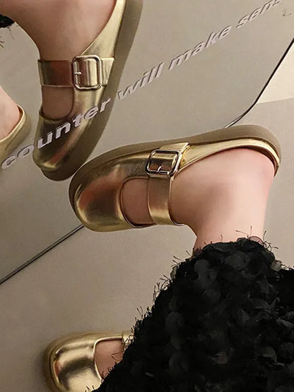 Belt Buckle Round-toe Shallow Cut Split-joint Platform Shoes Slippers&mules