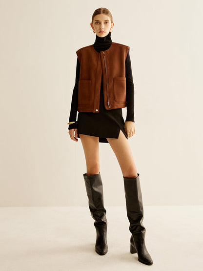Suede Zipper Short Vest