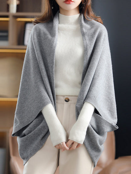 Urban Wool Loose Color Batwing Sleeves Cape Cardigan Tops