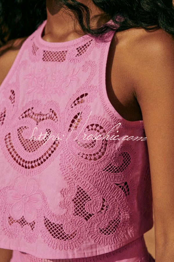 Look Cutout Embroidery Lace Crop Tank Top