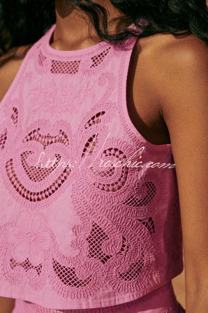 Look Cutout Embroidery Lace Crop Tank Top
