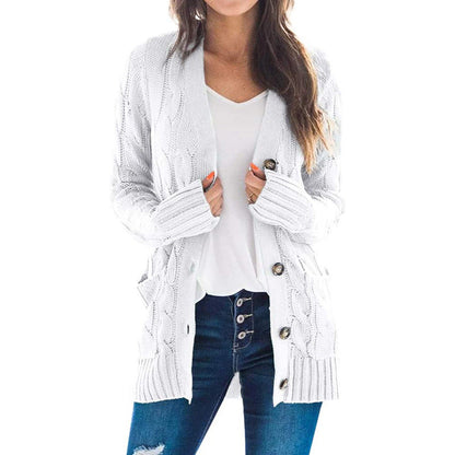 Autumn Winter Clothing Cardigan Coat Color Twist Button Cardigan Sweater