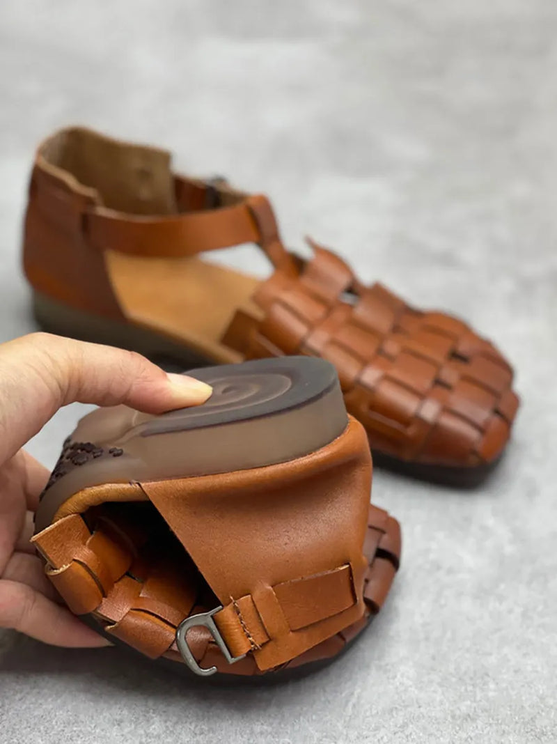 Summer Leather Weave Low Heel Sandals Cc004