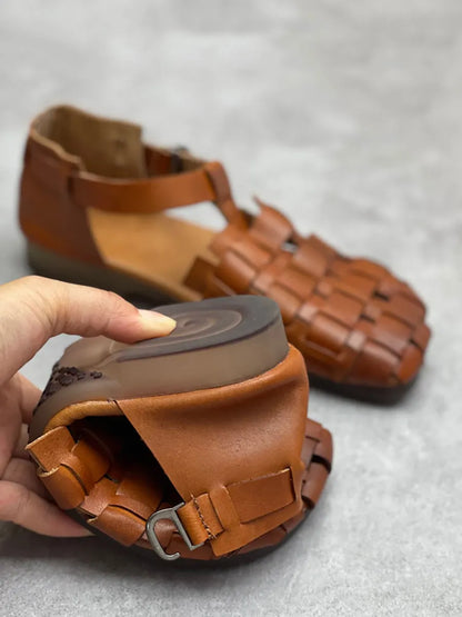 Summer Leather Weave Low Heel Sandals Cc004