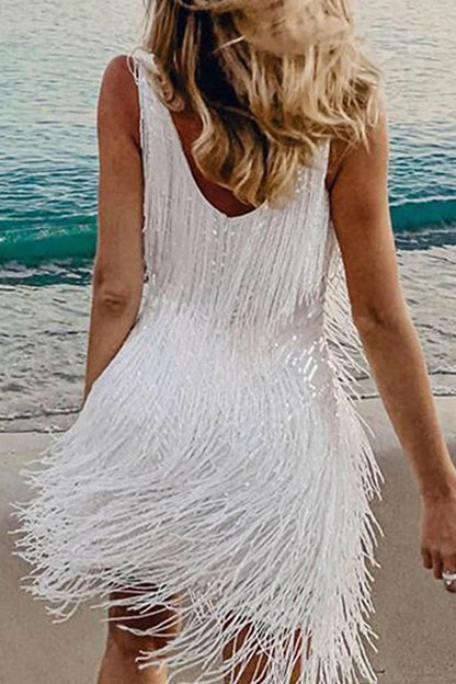 Party Tassel V Neck Vest Dress Dresses(6 Colors)