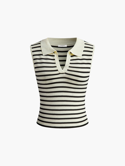 Striped Lapel Sweater Slim Vest