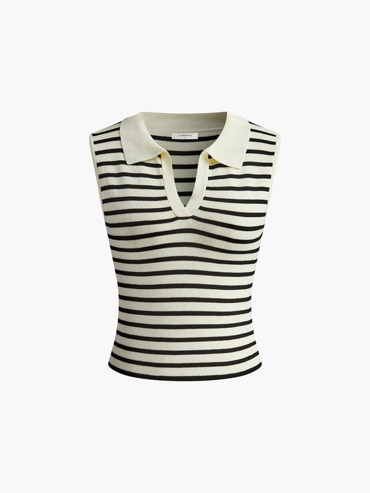 Striped Lapel Sweater Slim Vest