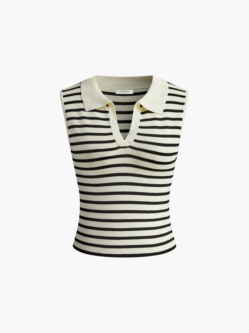 Striped Lapel Sweater Slim Vest