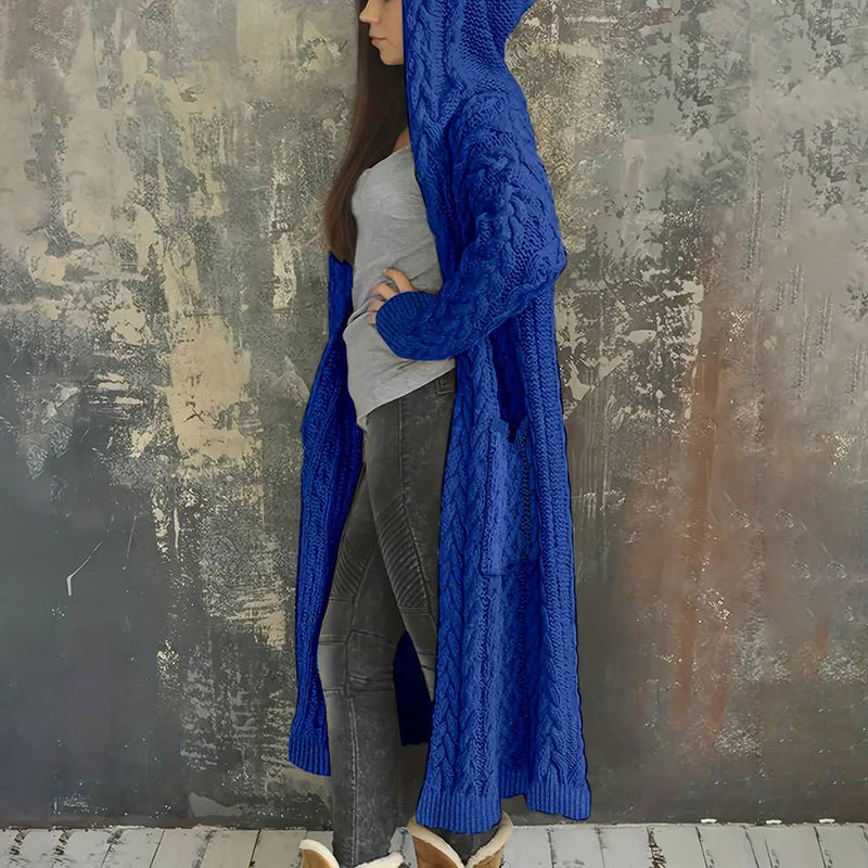 Women'S Solid Color Hooded Knitted Cardigan elevenforest