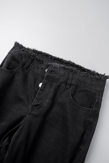Ripped Patchwork Mid Waist Regular Denim Jeans (subject to the Actual Object)(5 Colors)