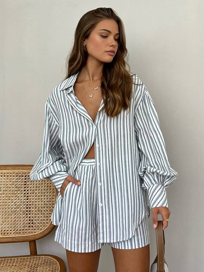 Oversized Striped Pockets Shorts Set