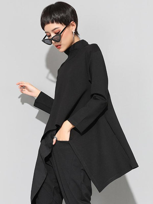 Black Zipper Long Sleeves Swallow-tailed T-shirt