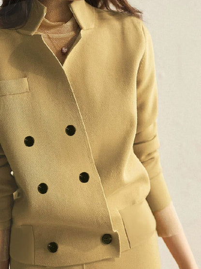Long Sleeves Asymmetric Buttoned Notched Collar Cardigan Tops