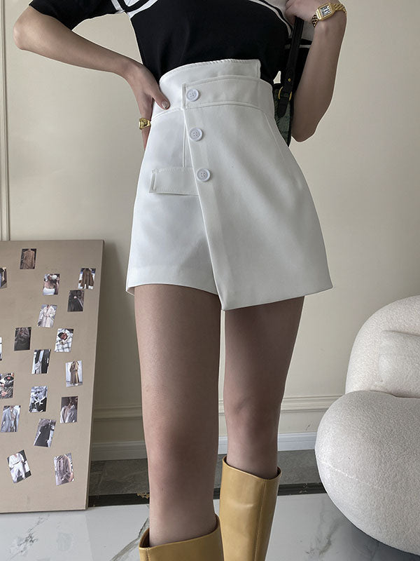 High Waisted Irregular Clipping Color Culotte Shorts Bottoms