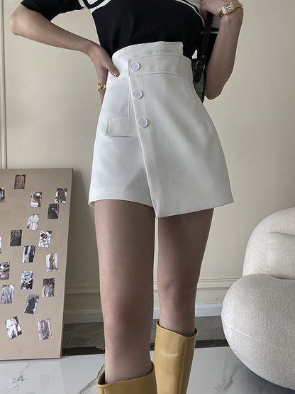 High Waisted Irregular Clipping Color Culotte Shorts Bottoms