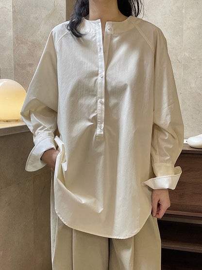 Urban Long Sleeves Loose Contrast Color Round-neck Blouses&shirts Tops