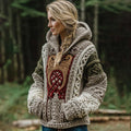 Women's Celtic Knot Irish Jacquard Contrast Print Knit Hoodie elevenforest