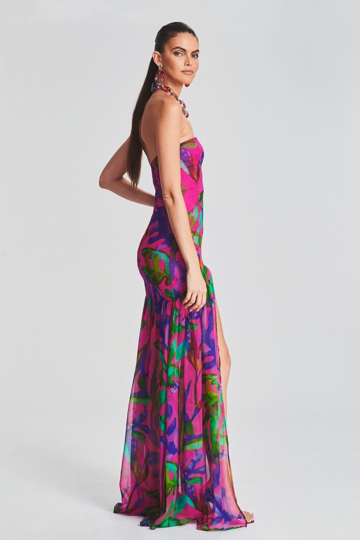 Tube Top Slit Backless Maxi Dress Hot Pink