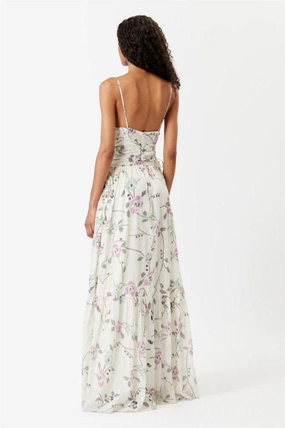 Lorna Printed Embroidered Flare Slip Maxi Dress