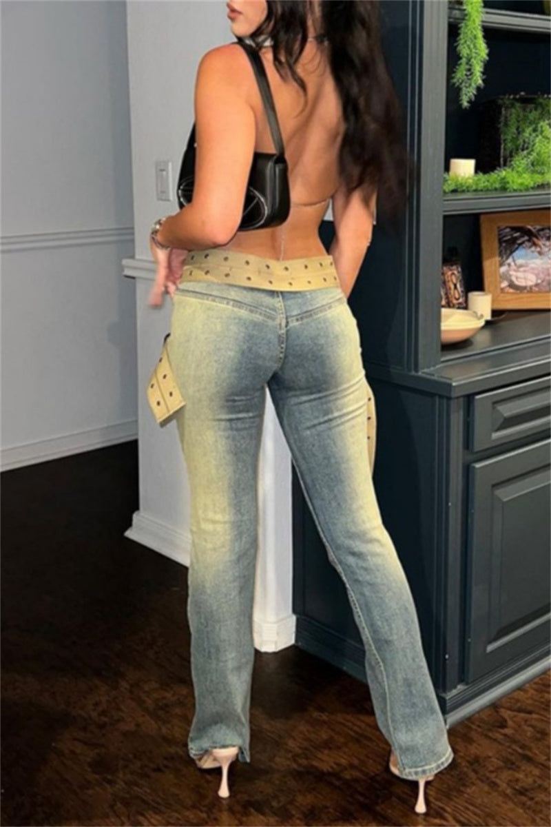 Patchwork Low Waist Skinny Denim Jeans