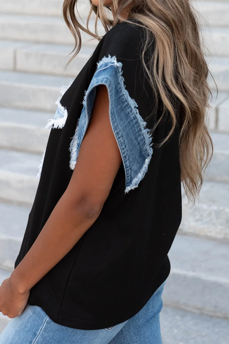 The Stars Distressed Patchwork O Neck T-shirts