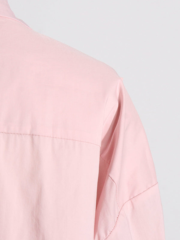 Long Sleeves Loose Asymmetric Buttoned Pleated Color Split-joint Three-dimensional Flower Lapel Blouses&shirts Tops