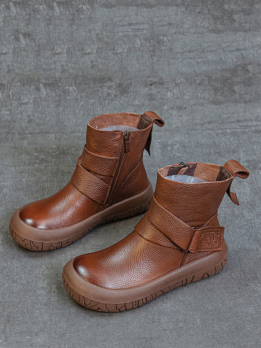 Genuine Leather Spliced Flat Ankle Boots Av1039