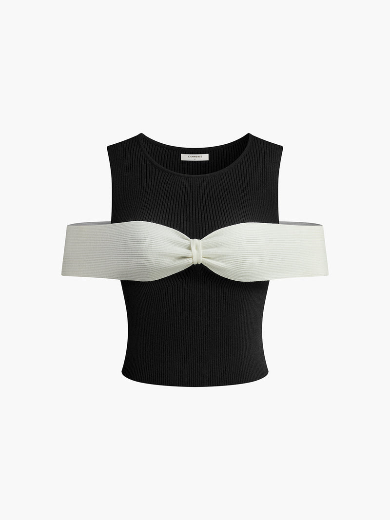 Bow-trim Stretch Sweater Vest
